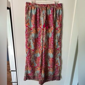 Chelsea & Theodore Wide Leg Paisley Pants‎ Boho Resort Lounge Beach Travel Large